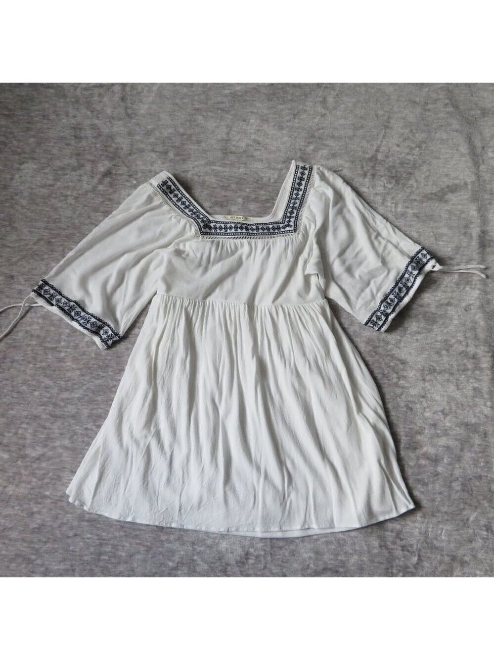 🇺🇸 Mi Ami Vacation Swim Coverup Short Sleeve Dress White Blue Womens Med